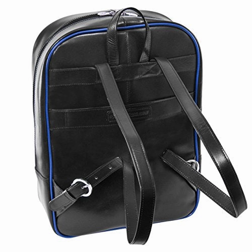 McKlein, L Series, Avalon, Top Grain Cowhide Leather, 15" Leather Laptop Slim Backpack, Blk/Navy Trim (87885)