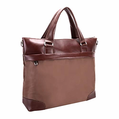 McKlein, N Series, EASTWARD, Nano Tech-Light Nylon with Leather Trim, 15" Nylon Slim Laptop Briefcase, Khaki (18394)