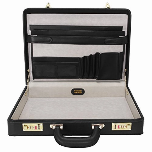 McKlein, V Series, DALEY, Top Grain Cowhide Leather, Leather 3.5" Attach Briefcase, Black (80435)