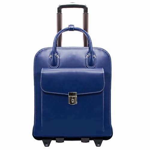 McKlein, W Series, LA Grange, Top Grain Cowhide Leather, 15" Leather Vertical Patented Detachable -Wheeled Ladies' Laptop Briefcase, Navy (96497)