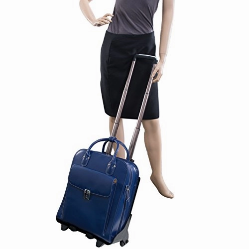 McKlein, W Series, LA Grange, Top Grain Cowhide Leather, 15" Leather Vertical Patented Detachable -Wheeled Ladies' Laptop Briefcase, Navy (96497)