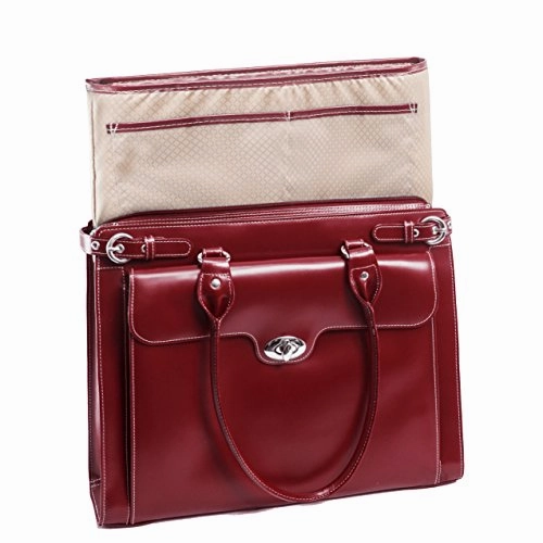 McKlein, W Series, Winnetka, Top Grain Cowhide Leather, 15" Leather Ladies' Laptop Briefcase, Red (94836)