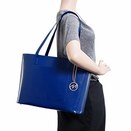 McKlein Women's Laptop Tote- 97537, Leather, Small, Navy - ALYSON