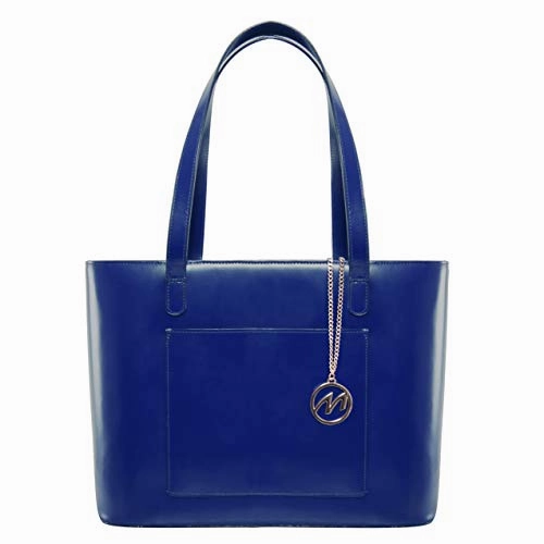 McKlein Women's Laptop Tote- 97537, Leather, Small, Navy - ALYSON