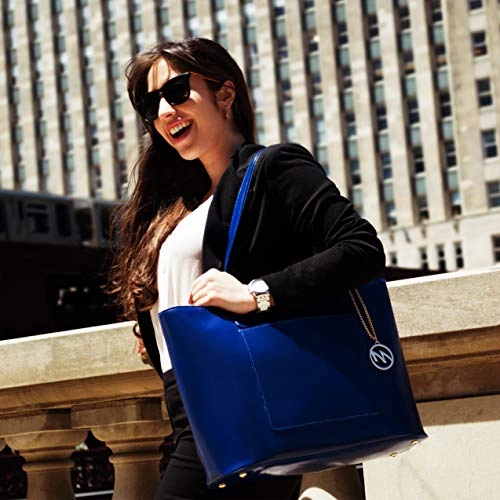 McKlein Women's Laptop Tote- 97537, Leather, Small, Navy - ALYSON