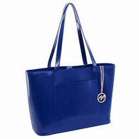 McKlein Women's Laptop Tote- 97537, Leather, Small, Navy - ALYSON