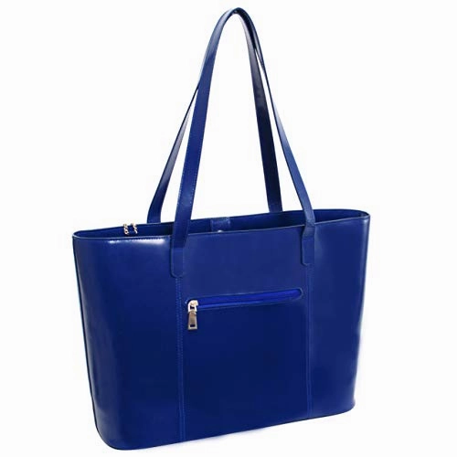 McKlein Women's Laptop Tote- 97537, Leather, Small, Navy - ALYSON