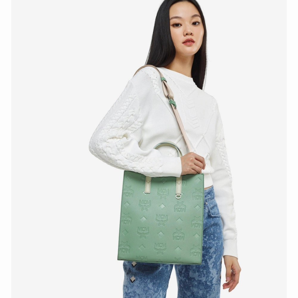 MCM Women's Aren Tote in Embossed Monogram Leather Hand Bag