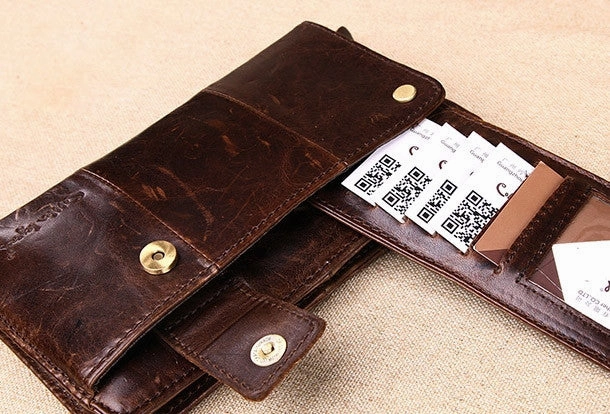 Men Leather clutch Vintage Bifold Black Long wallet men leather zip clutch bag