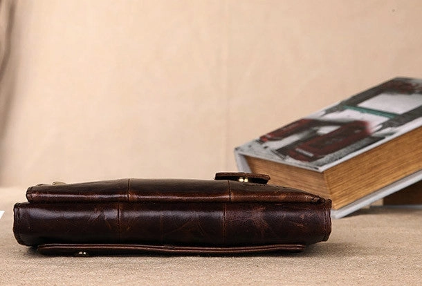 Men Leather clutch Vintage Bifold Black Long wallet men leather zip clutch bag