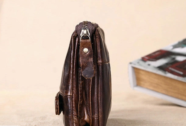 Men Leather clutch Vintage Bifold Dark Coffee Long wallet men leather zip clutch bag