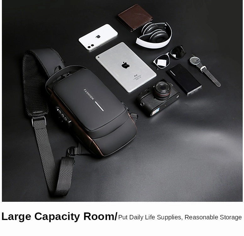 Men's Sleek Anti-theft PU Leather Crossbody Bag - USB Charging, Stylish Print & Zip Closure 4109