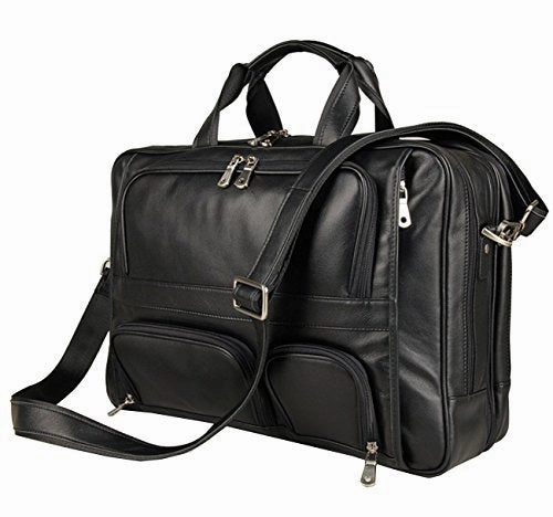 Men Vintage Black Genuine Leather Briefcase Office Business Messenger Bag