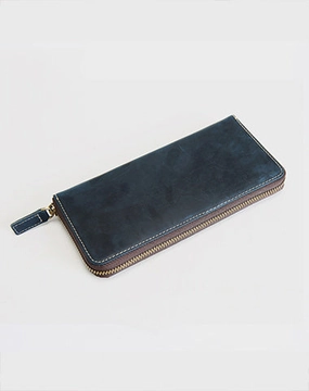 MENS Blue LEATHER ZIPPER LONG CLUTCH Personalized WALLETs ZIPPER VINTAGE LONG WALLET FOR MEN