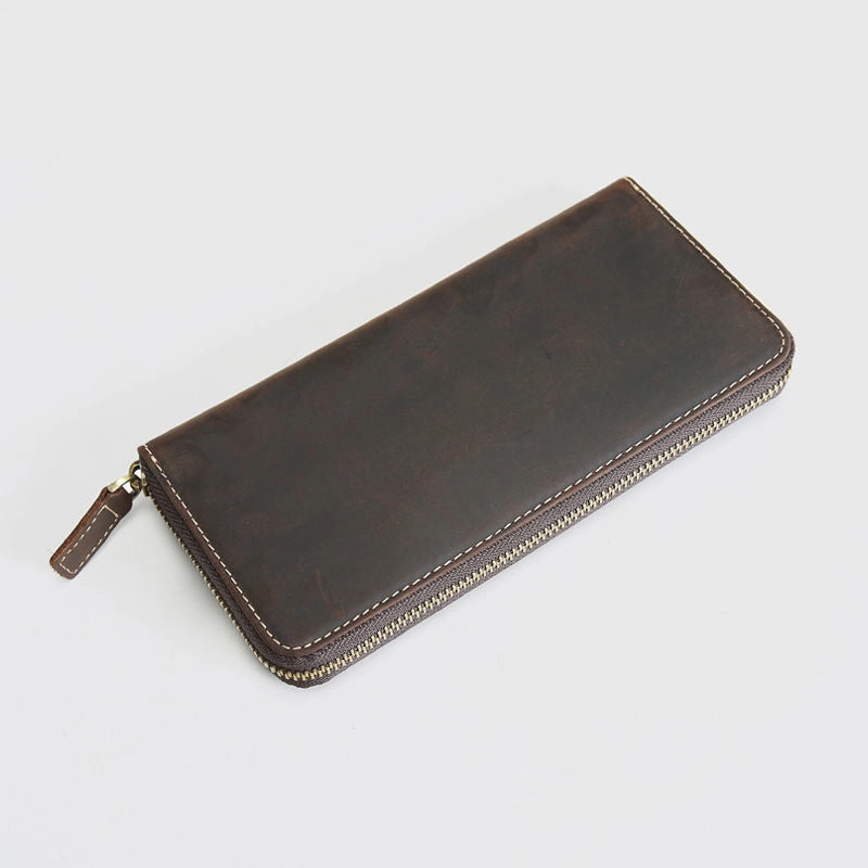 MENS Blue LEATHER ZIPPER LONG CLUTCH Personalized WALLETs ZIPPER VINTAGE LONG WALLET FOR MEN