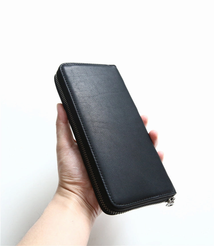 MENS Green LEATHER ZIPPER LONG CLUTCH Personalized WALLETs ZIPPER VINTAGE LONG WALLET FOR MEN