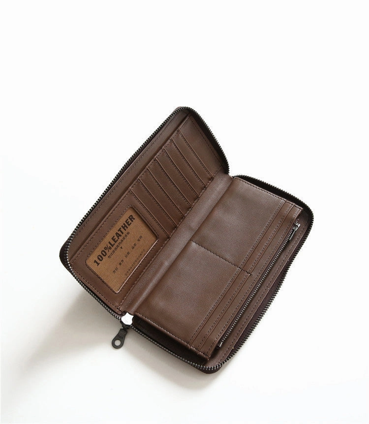 MENS Green LEATHER ZIPPER LONG CLUTCH Personalized WALLETs ZIPPER VINTAGE LONG WALLET FOR MEN