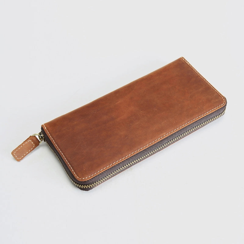 MENS Green LEATHER ZIPPER LONG CLUTCH Personalized WALLETs ZIPPER VINTAGE LONG WALLET FOR MEN