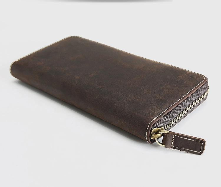 MENS Green LEATHER ZIPPER LONG CLUTCH Personalized WALLETs ZIPPER VINTAGE LONG WALLET FOR MEN