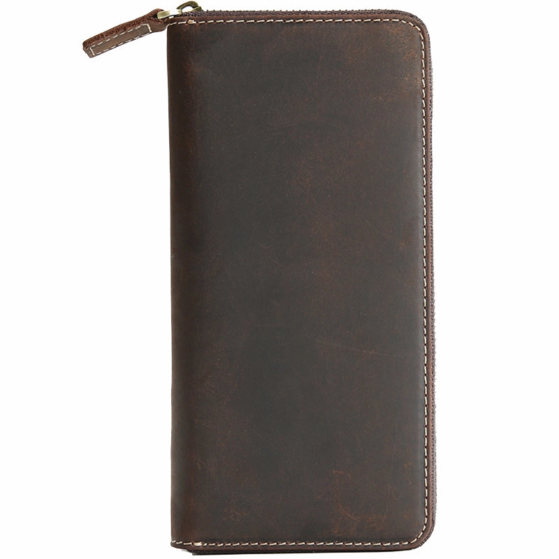 MENS Green LEATHER ZIPPER LONG CLUTCH Personalized WALLETs ZIPPER VINTAGE LONG WALLET FOR MEN