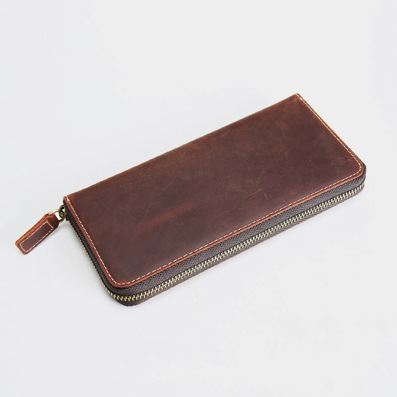 MENS Green LEATHER ZIPPER LONG CLUTCH Personalized WALLETs ZIPPER VINTAGE LONG WALLET FOR MEN