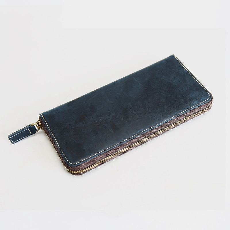 MENS Green LEATHER ZIPPER LONG CLUTCH Personalized WALLETs ZIPPER VINTAGE LONG WALLET FOR MEN