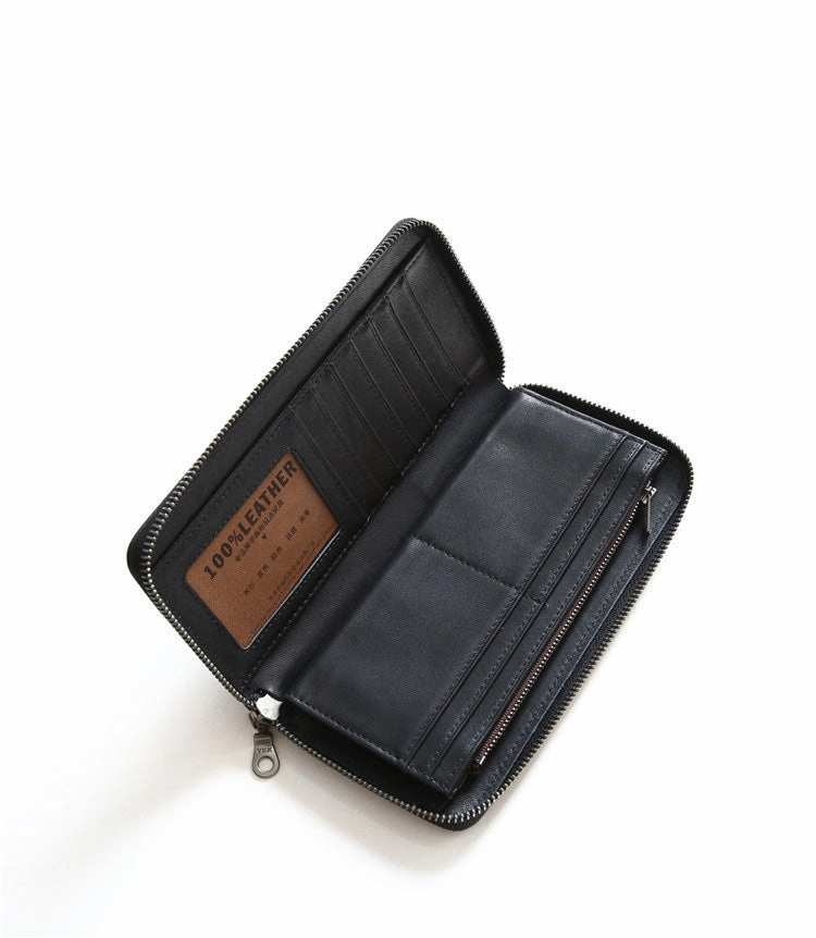 MENS Green LEATHER ZIPPER LONG CLUTCH Personalized WALLETs ZIPPER VINTAGE LONG WALLET FOR MEN