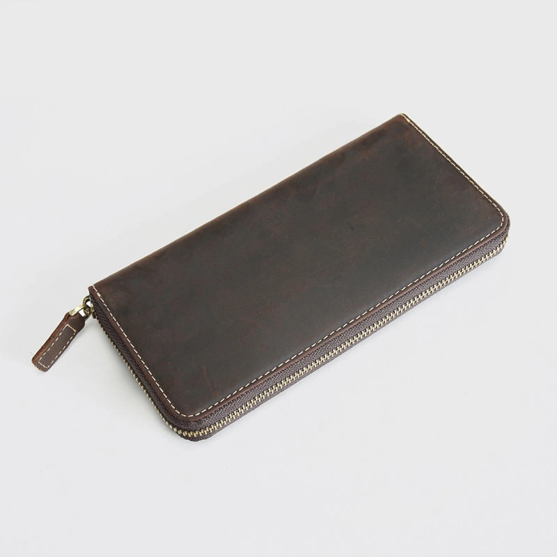 MENS Green LEATHER ZIPPER LONG CLUTCH Personalized WALLETs ZIPPER VINTAGE LONG WALLET FOR MEN