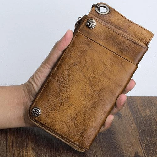 Mens Keyring Wallet Cool Biker Chain Wallet Keyring Wallet Leather Wristlet Clutch Wallet
