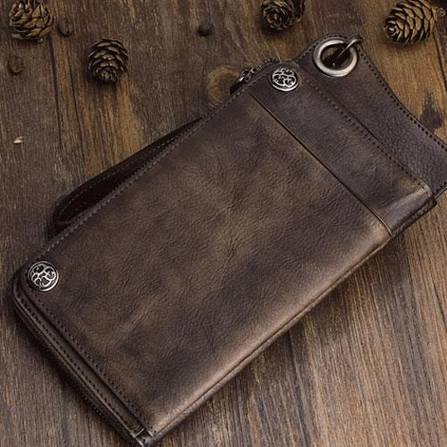 Mens Keyring Wallet Cool Biker Chain Wallet Keyring Wallet Leather Wristlet Clutch Wallet