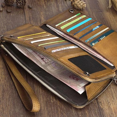 Mens Keyring Wallet Cool Biker Chain Wallet Keyring Wallet Leather Wristlet Clutch Wallet