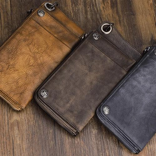 Mens Keyring Wallet Cool Biker Chain Wallet Keyring Wallet Leather Wristlet Clutch Wallet