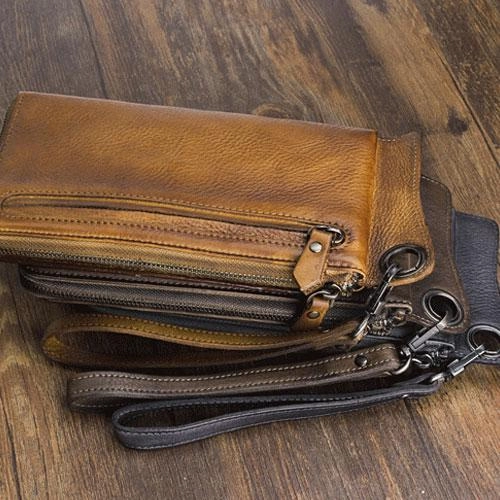 Mens Keyring Wallet Cool Biker Chain Wallet Keyring Wallet Leather Wristlet Clutch Wallet