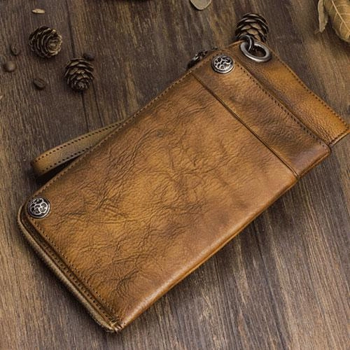 Mens Keyring Wallet Cool Biker Chain Wallet Keyring Wallet Leather Wristlet Clutch Wallet