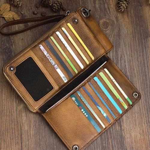 Mens Keyring Wallet Cool Biker Chain Wallet Keyring Wallet Leather Wristlet Clutch Wallet