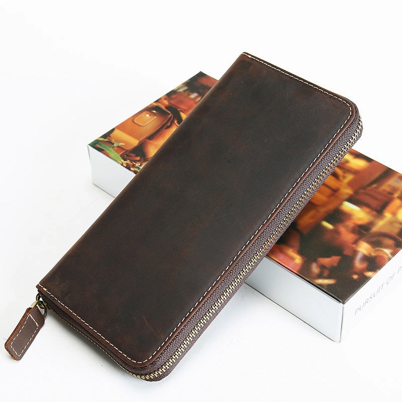 MENS LEATHER ZIPPER LONG CLUTCH Personalized WALLETs ZIPPER VINTAGE LONG WALLET FOR MEN