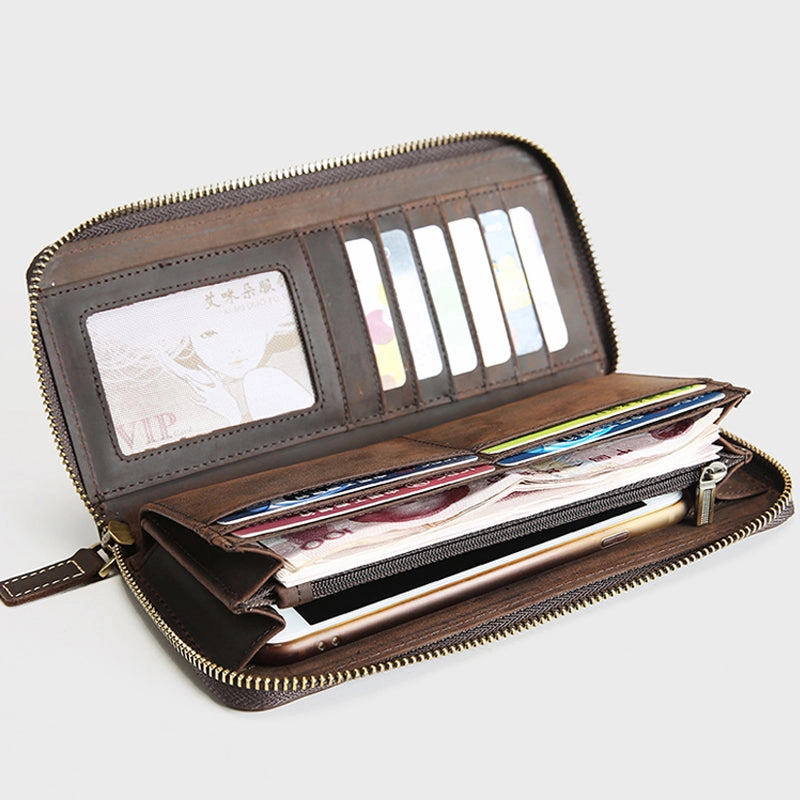MENS LEATHER ZIPPER LONG CLUTCH Personalized WALLETs ZIPPER VINTAGE LONG WALLET FOR MEN