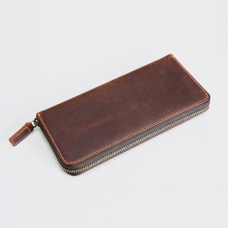 MENS LEATHER ZIPPER LONG CLUTCH Personalized WALLETs ZIPPER VINTAGE LONG WALLET FOR MEN