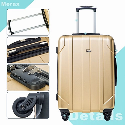 Merax 3 Piece P.E.T Luggage Set Eco-Friendly Light Weight Spinner Suitcase (Gold)