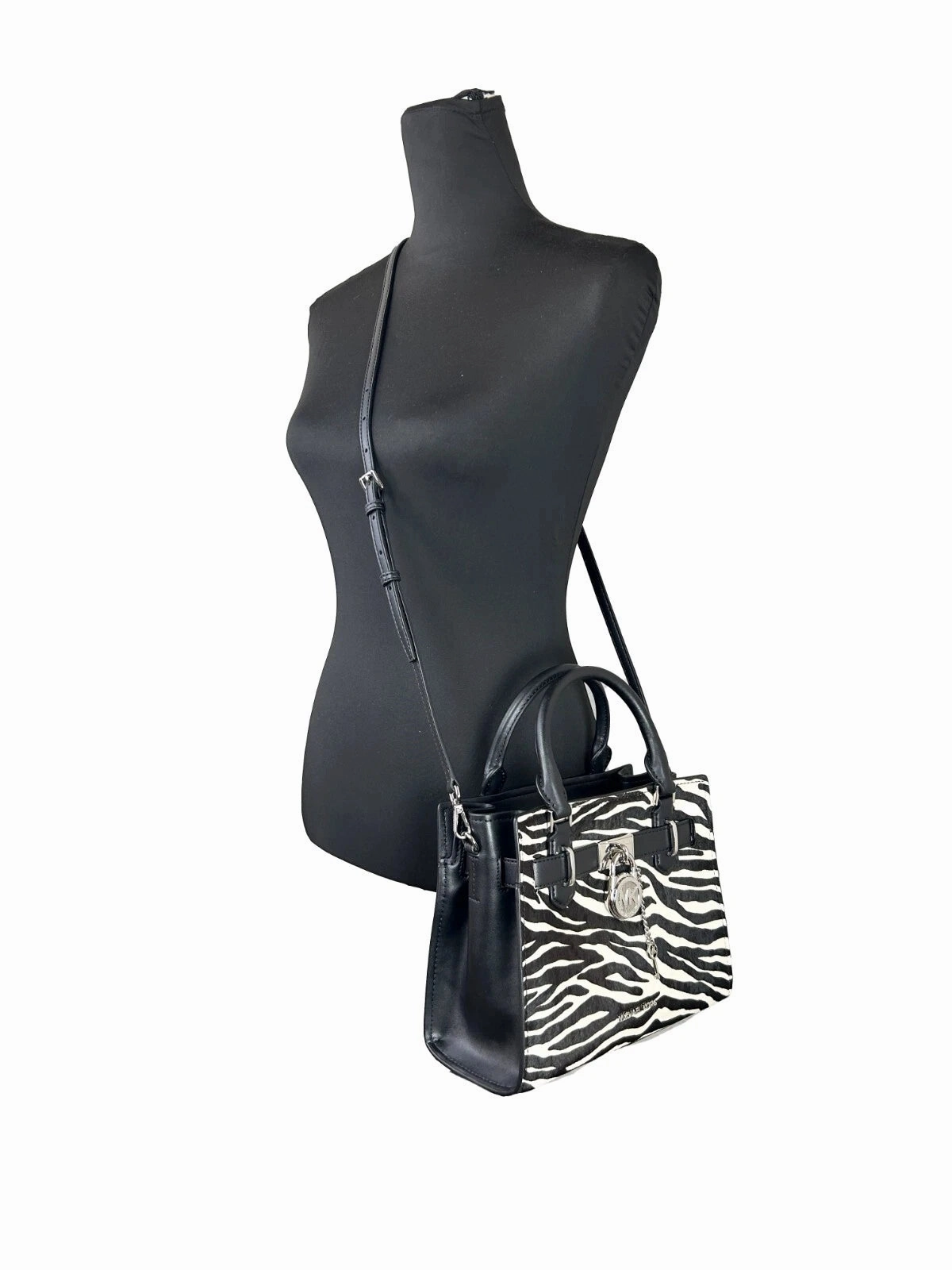 Michael Kors Hamilton Small Leather Zebra Print Satchel Crossbody Women's