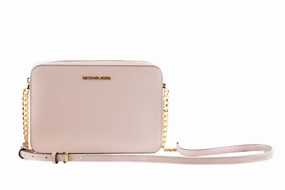Michael Kors Jet Set Large East West Saffiano Leather Crossbody Bag Handbag (Powder Blush)
