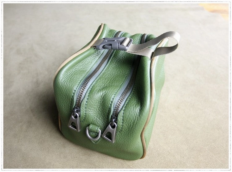 Mini Womens Khaki Leather Shoulder Purse Cube Double Zip Leather Crossbody Purse for Ladies