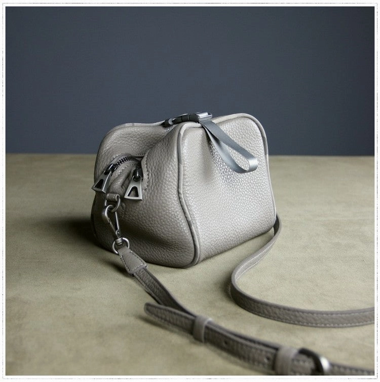 Mini Womens Khaki Leather Shoulder Purse Cube Double Zip Leather Crossbody Purse for Ladies