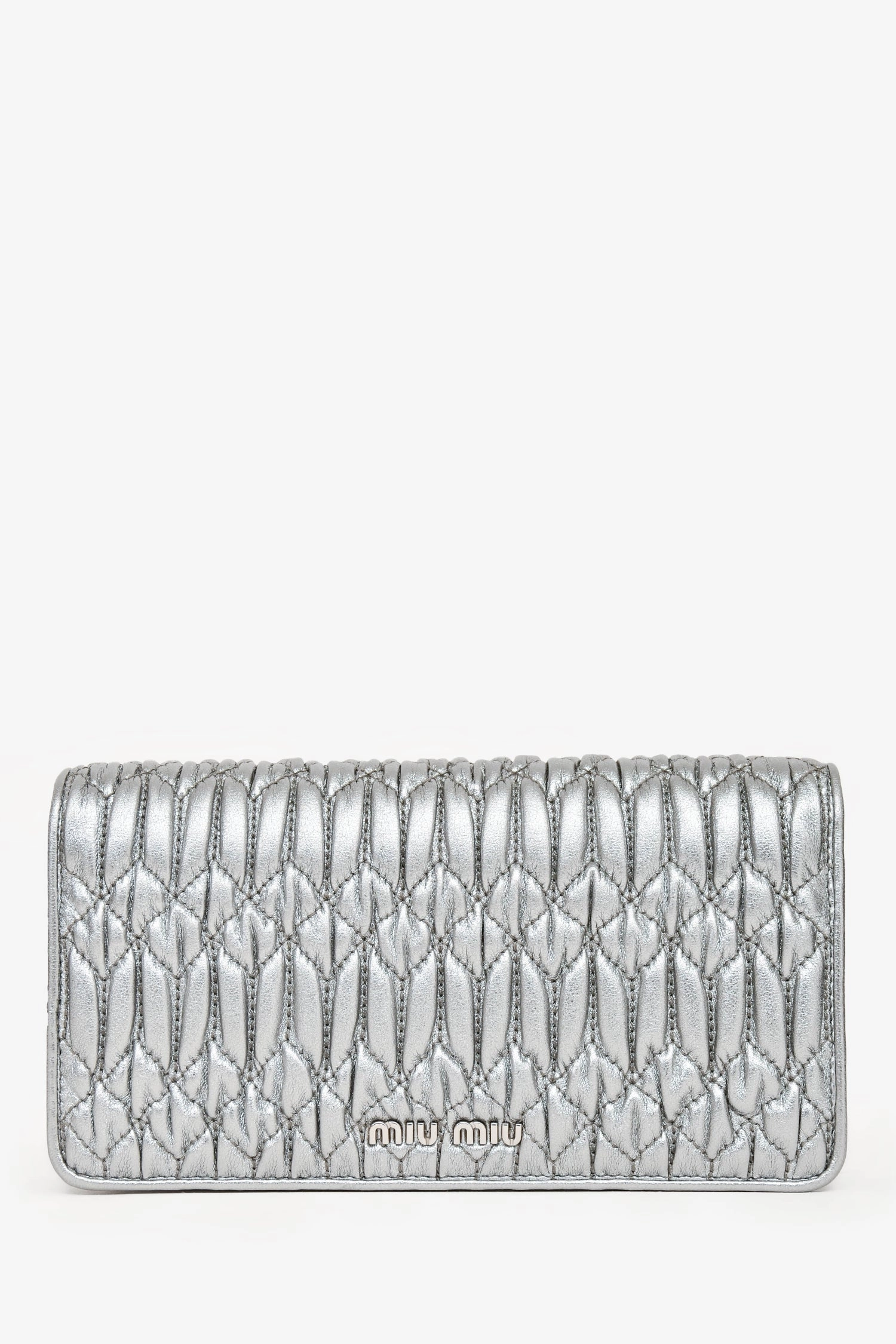 Miu Miu Silver Metallic Leather Matelasse Crossbody Bag with Chain