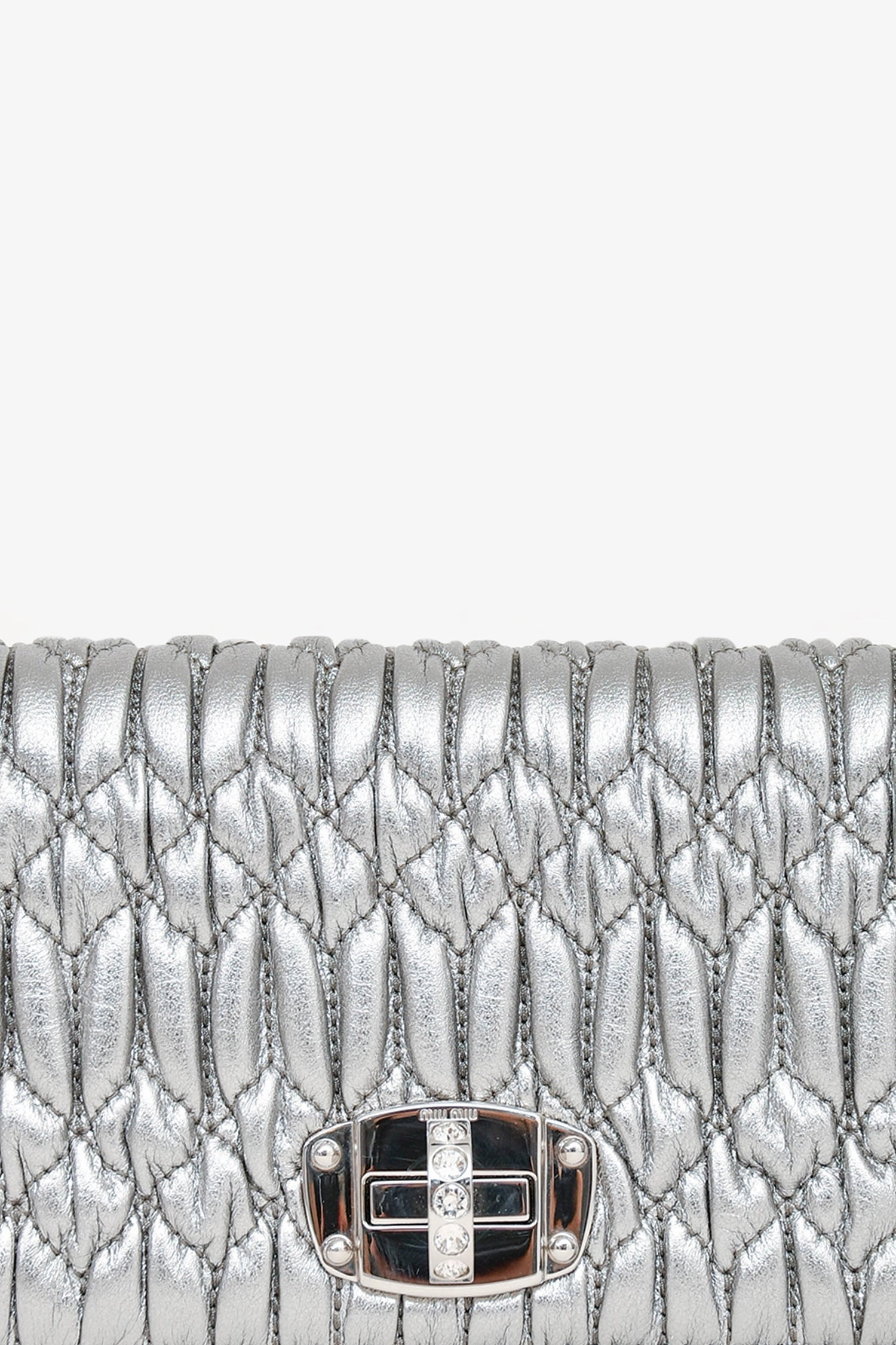 Miu Miu Silver Metallic Leather Matelasse Crossbody Bag with Chain