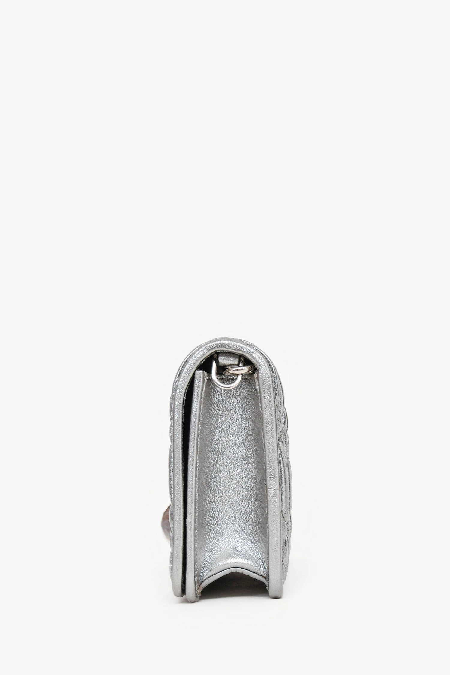 Miu Miu Silver Metallic Leather Matelasse Crossbody Bag with Chain