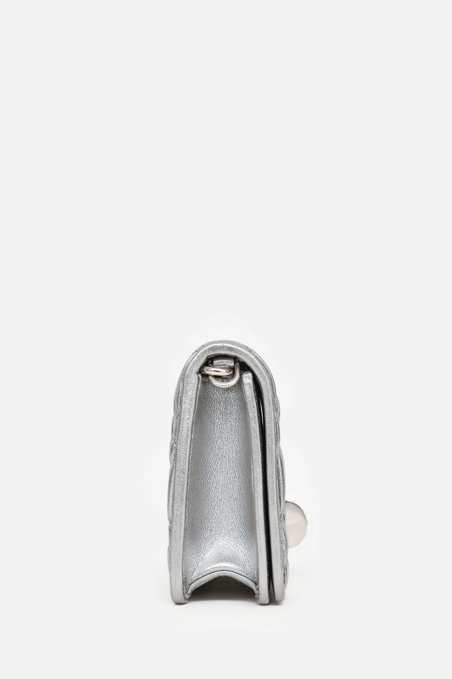 Miu Miu Silver Metallic Leather Matelasse Crossbody Bag with Chain