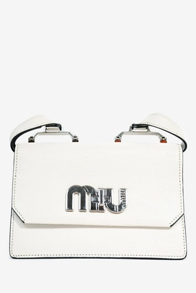 Miu Miu White Leather Logo 'Madras' Small Crossbody Bag