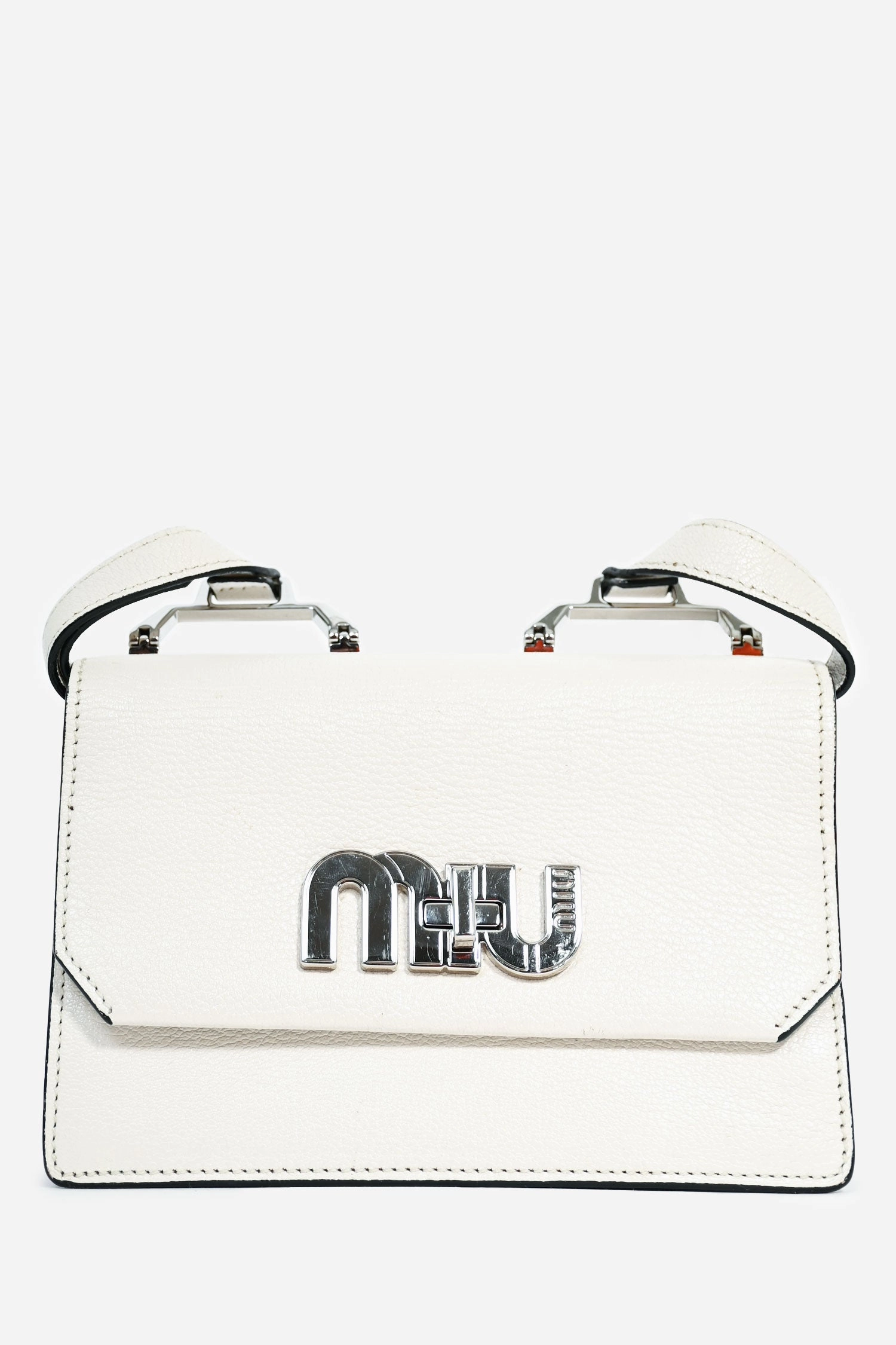 Miu Miu White Leather Logo 'Madras' Small Crossbody Bag