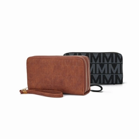 Mkfcollection Kathe Embossed M Signature Wallet Wristlet Vegan Leather Designer